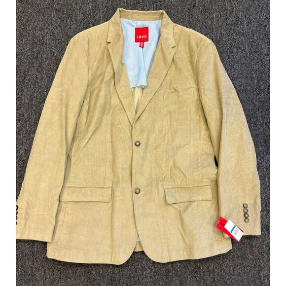 Izod Mens XL Corduroy Blazer Jacket Cedarwood Khaki Tan New With Tags - Picture 2 of 16